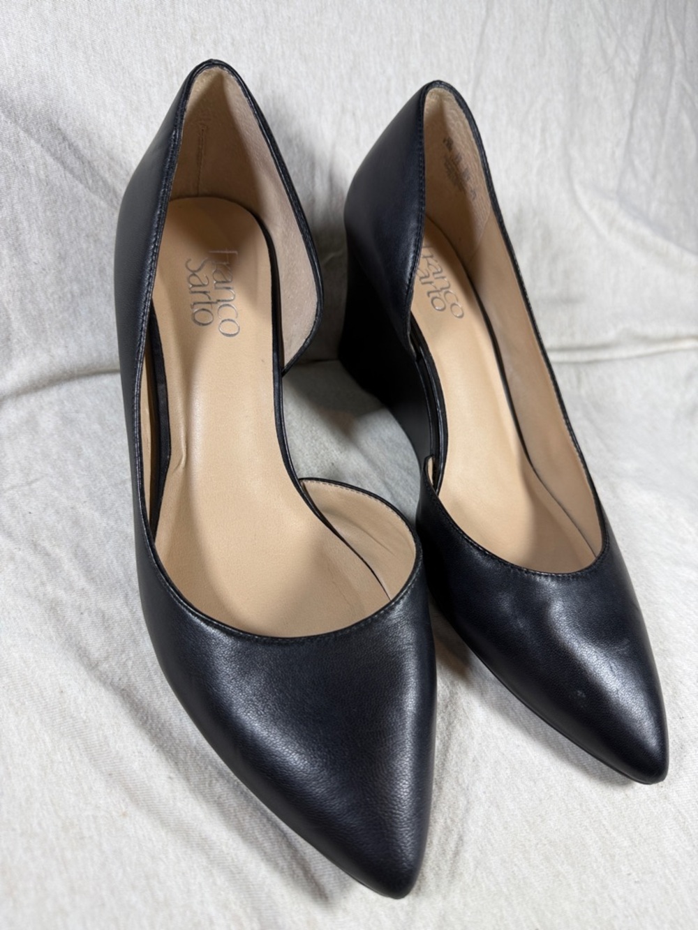 Franco Sarto Black Pointed-Toe Leather Pumps 9.5